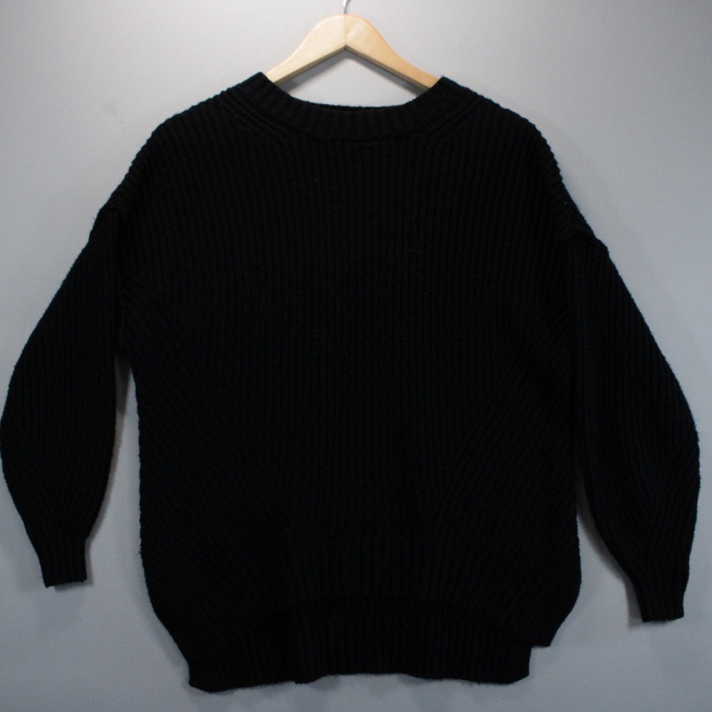 American Eagle Black Shaker Rib Knit Crew Neck Sweater Retro Casual Pullover XS
